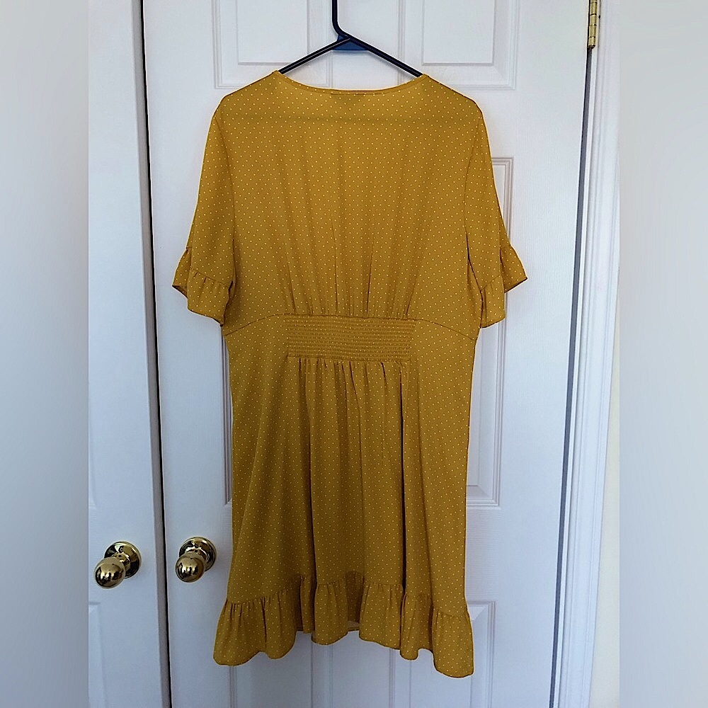 NWOT. Dress, yellow with white polka dot design summer dress. - Picture 2 of 5